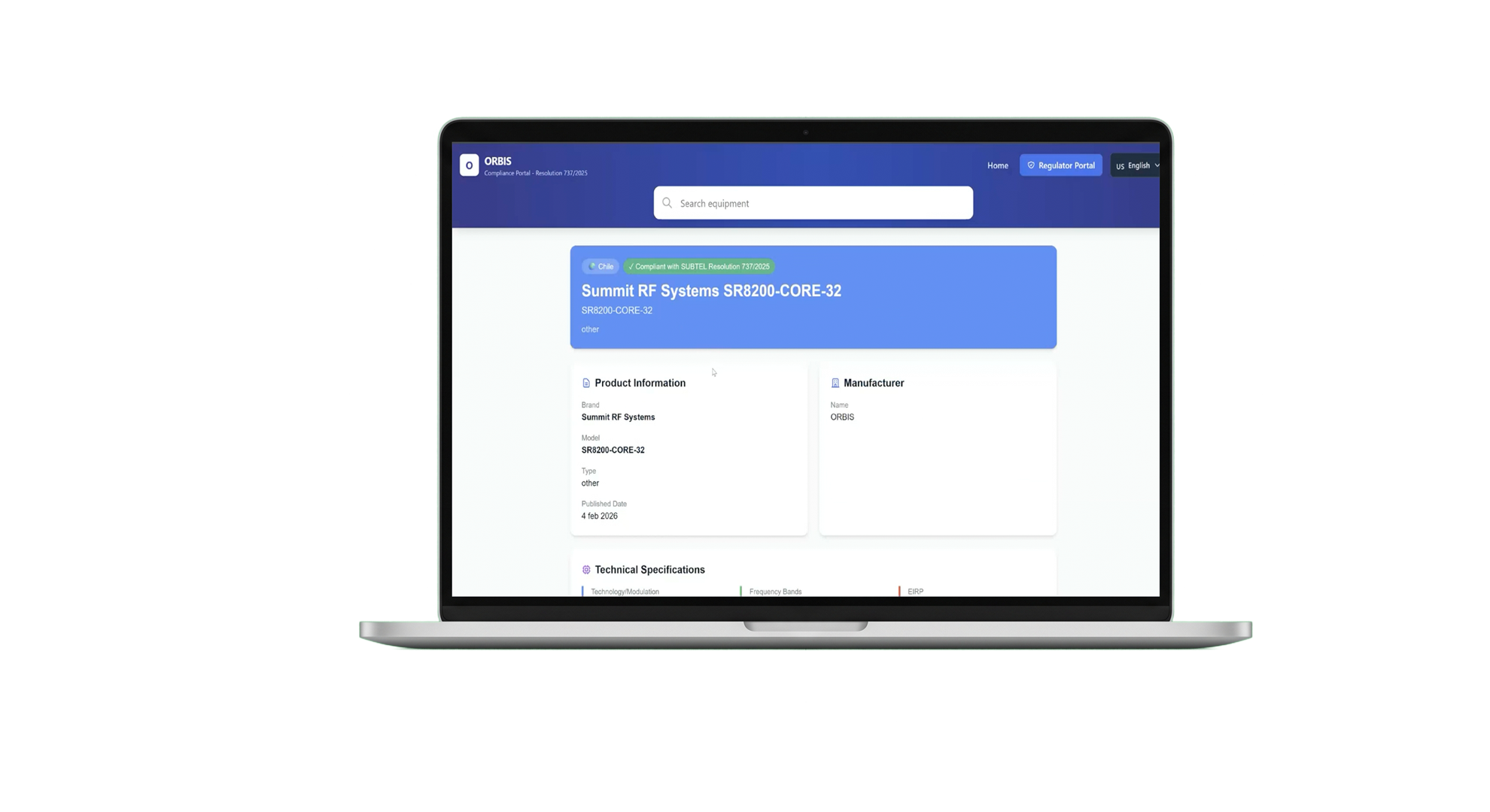 ORBIS QRLink product record view on laptop
